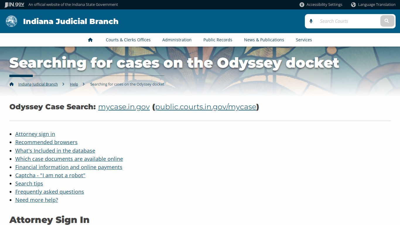 Courts: Searching for cases on the Odyssey docket